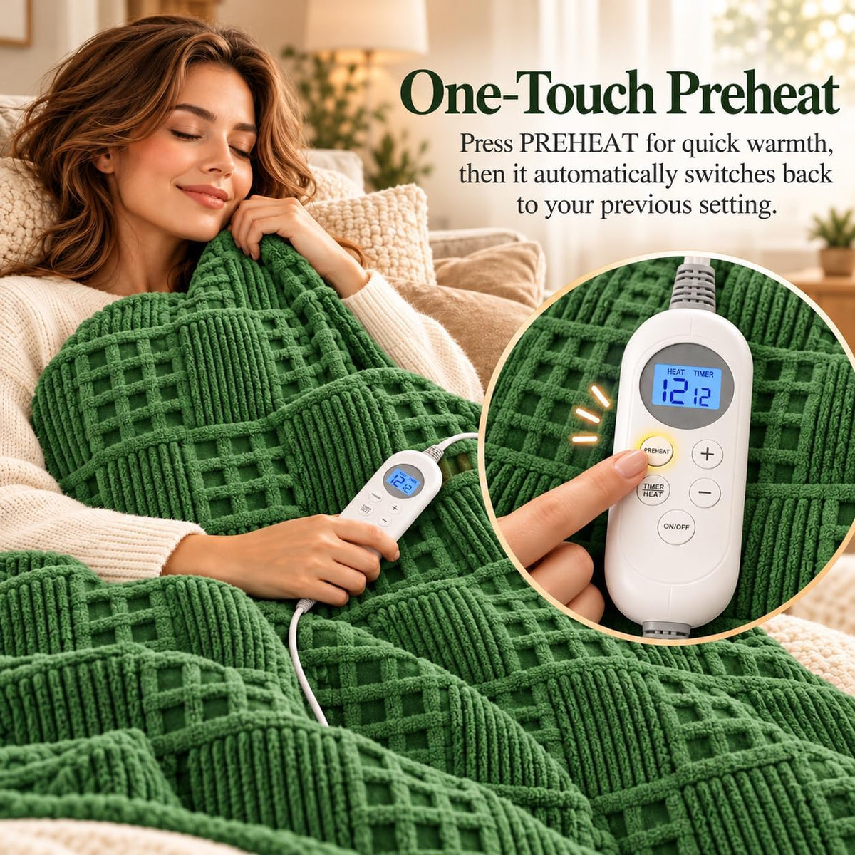 Eastsora Waffle Textured Heated Blanket — Bamboo Green, Single(50"x60") — image 5