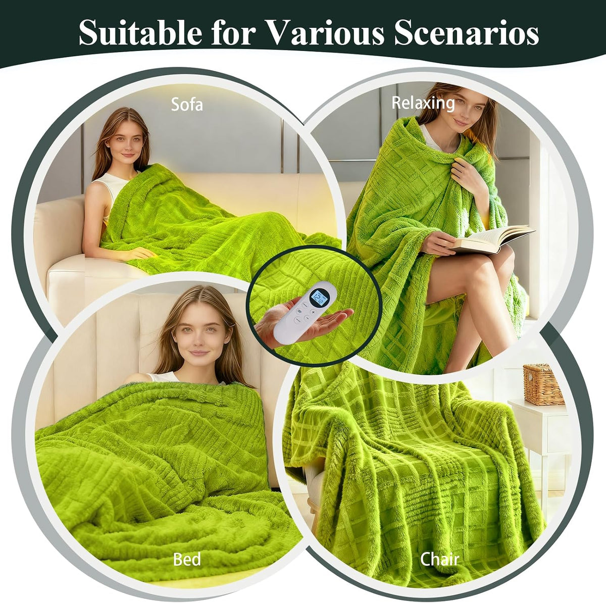 Eastsora Waffle Textured Heated Blanket — Tender Green, Single(50"x60") — image 6