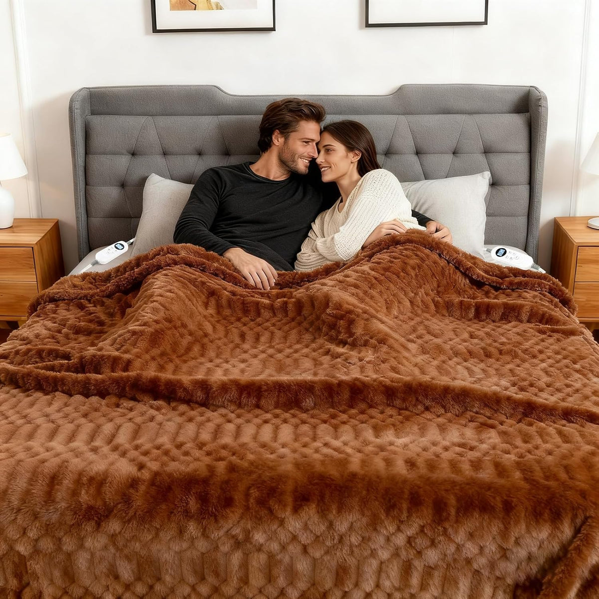 Eastsora Turtle Shell Textured Heated Blanket — Brown, Queen(84" x 90") — image 1