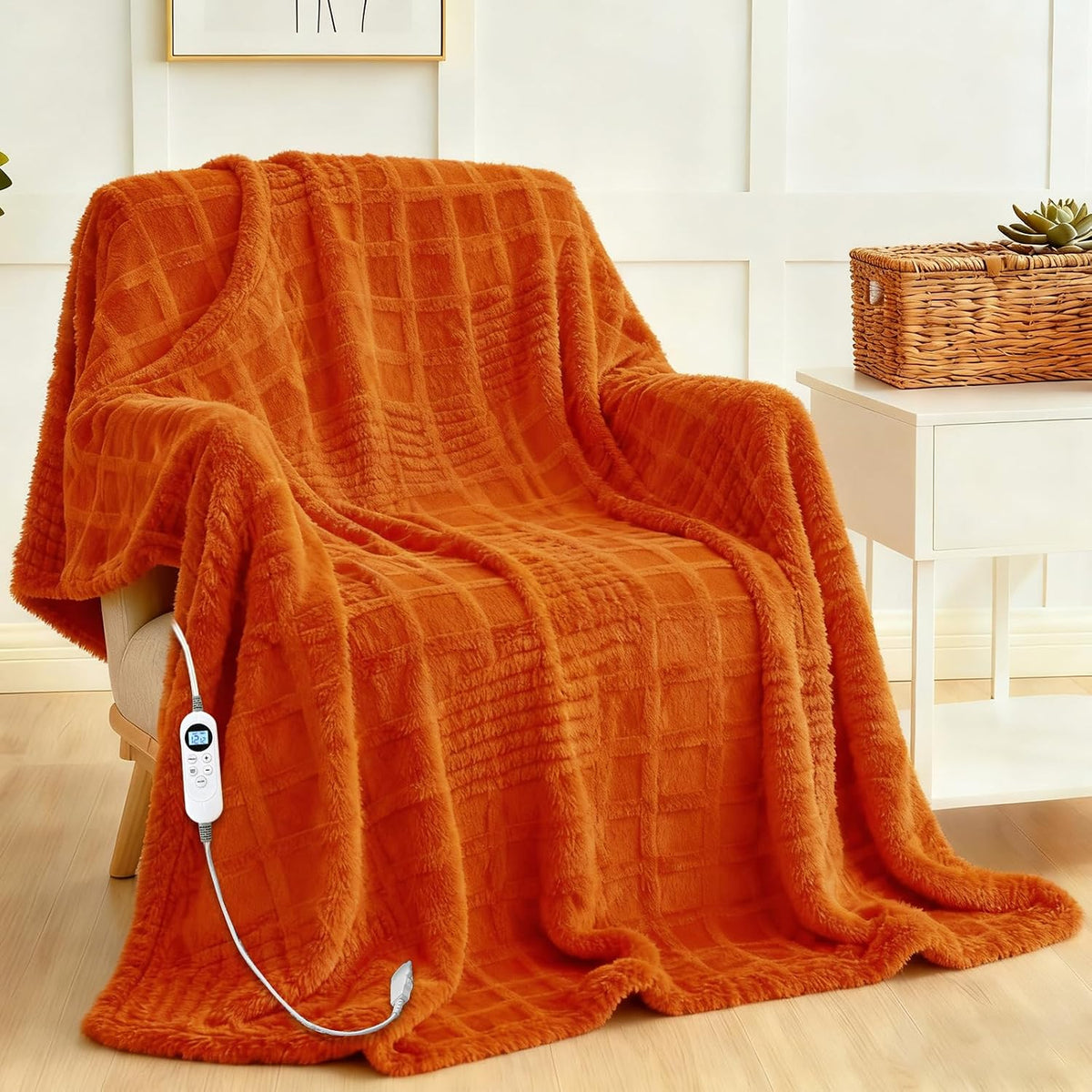 Eastsora Waffle Textured Heated Blanket — Orange, Single(50"x60") — image 1