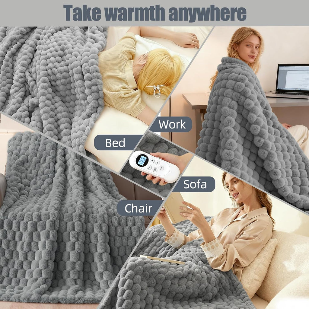 Eastsora Ribbed Plush Heated Blanket — Gray, Single - 50" x 60" — image 8