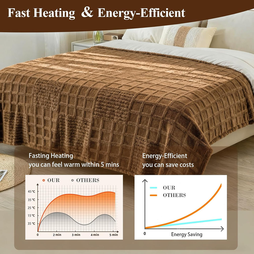 Eastsora Waffle Fleece Heated Blanket — Brown, Twin(72"x84") — image 5