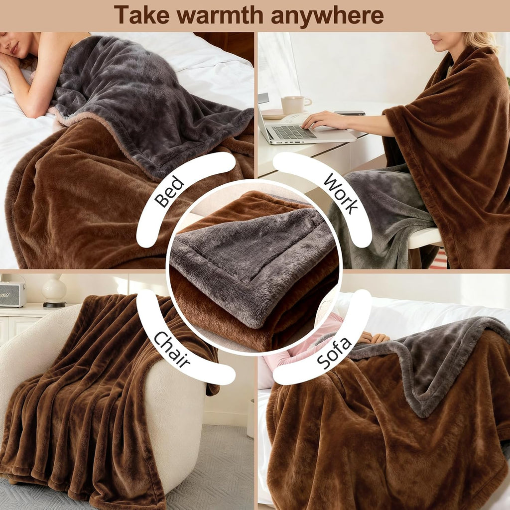 Eastsora Two-Tone Heated Blanket — Brown & Gray, Single(50"x60") — image 8