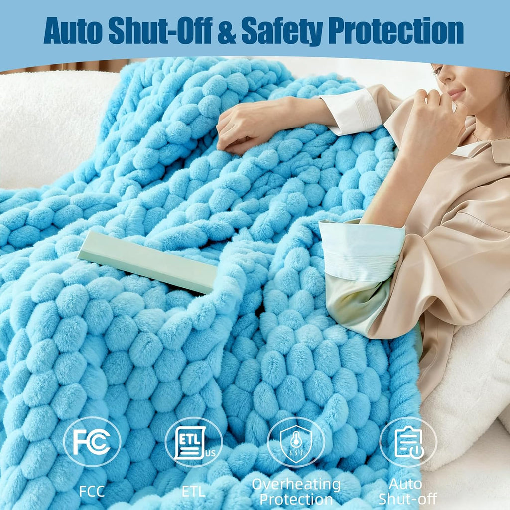 Eastsora Ribbed Plush Heated Blanket — Blue, Single - 50" x 60" — image 6