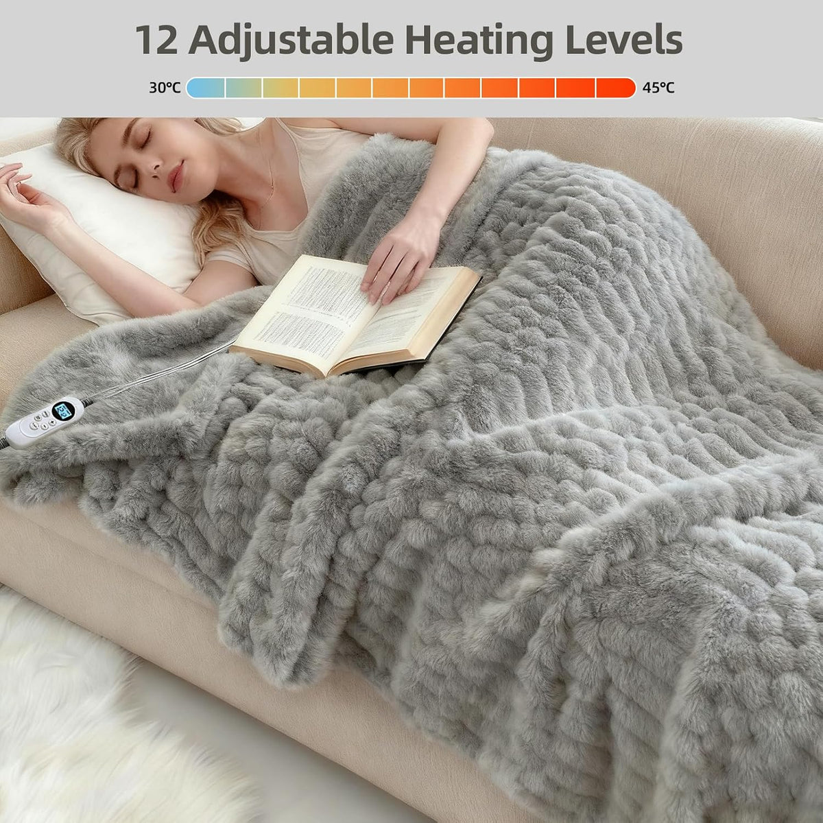 Eastsora Turtle Shell Textured Heated Blanket — Light Gray, Throw(50" x 60") — image 4