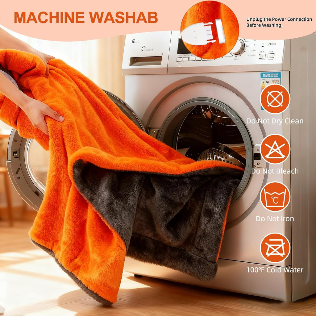 Eastsora Ribbed Plush Heated Blanket — Orange, Single - 50" x 60" — image 7