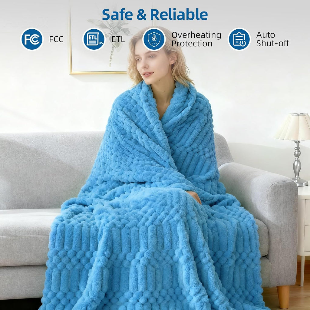 Eastsora Turtle Shell Textured Heated Blanket — Blue, Throw(50" x 60") — image 6