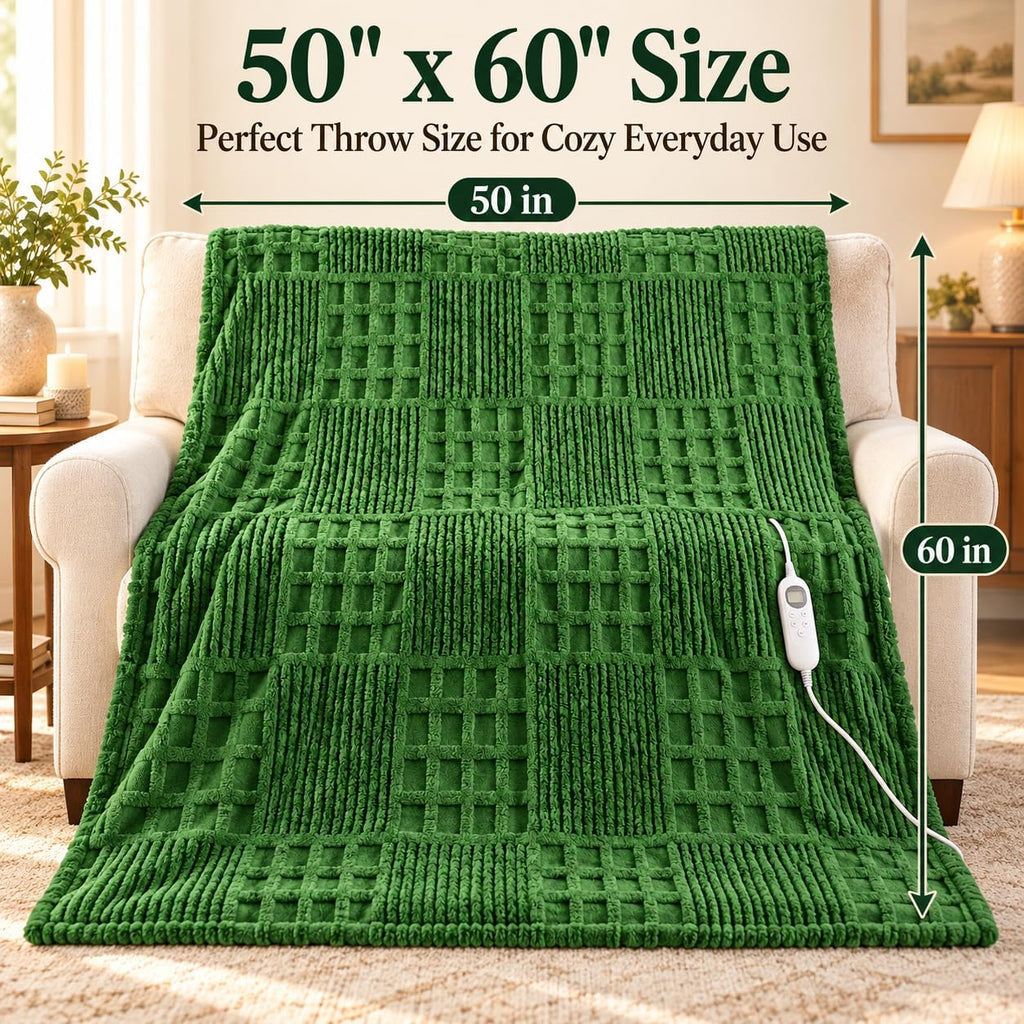 Eastsora Waffle Textured Heated Blanket — Bamboo Green, Single(50"x60") — image 8