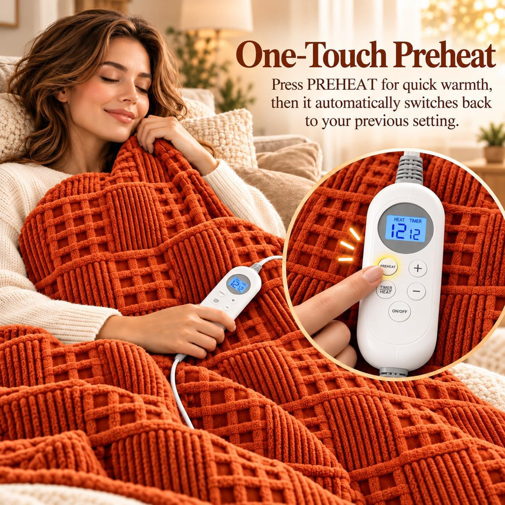 Eastsora Waffle Textured Heated Blanket — Sunset Orange, Single(50"x60") — image 6