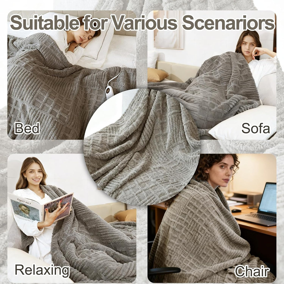 Eastsora Waffle Textured Heated Blanket — Light Gray, Queen(84"x90") — image 7