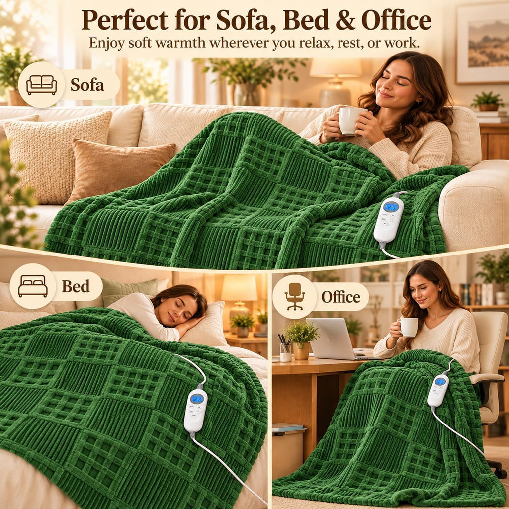 Eastsora Waffle Textured Heated Blanket — Bamboo Green, Single(50"x60") — image 10