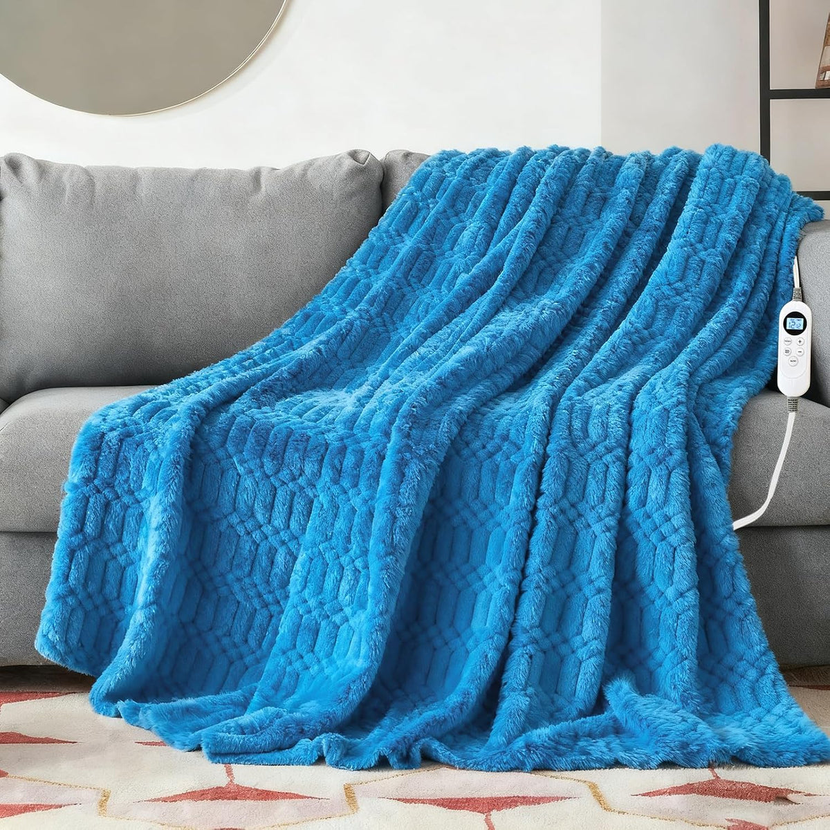 Eastsora Turtle Shell Textured Heated Blanket — Blue, Throw(50" x 60") — image 1