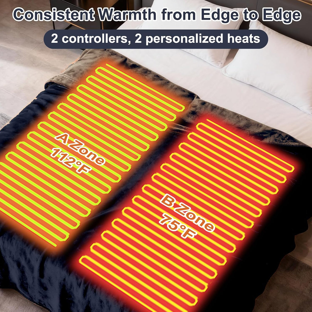 Eastsora Two-Tone Heated Blanket — Blue & Gray, Full/Queen (84" x 90") — image 4
