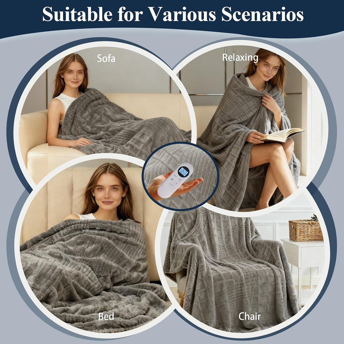 Eastsora Waffle Textured Heated Blanket — Light Gray, Single(50"x60") — image 8