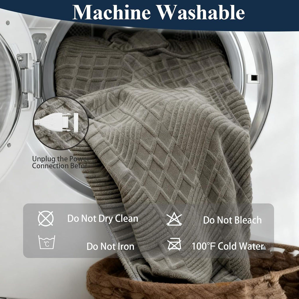 Eastsora Waffle Textured Heated Blanket — Light Gray, Single(50"x60") — image 4