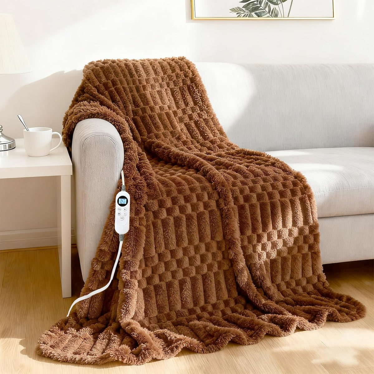 Eastsora Turtle Shell Textured Heated Blanket — Brown, Throw(50" x 60") — image 1