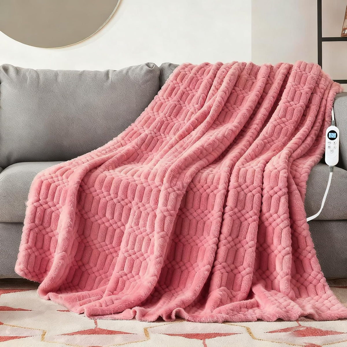 Eastsora Turtle Shell Textured Heated Blanket — Pink, Throw(50" x 60") — image 1