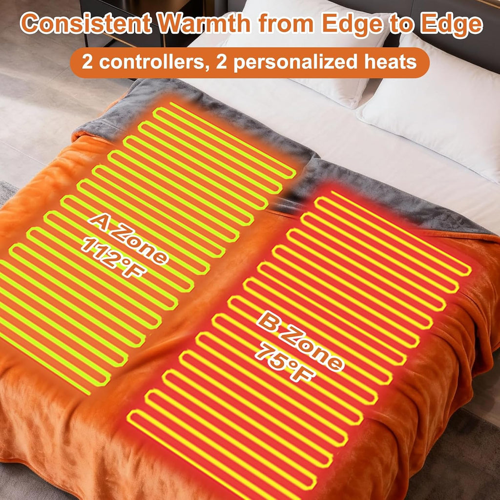 Eastsora Two-Tone Heated Blanket — Orange & Gray, King Size (90"x100") — image 3