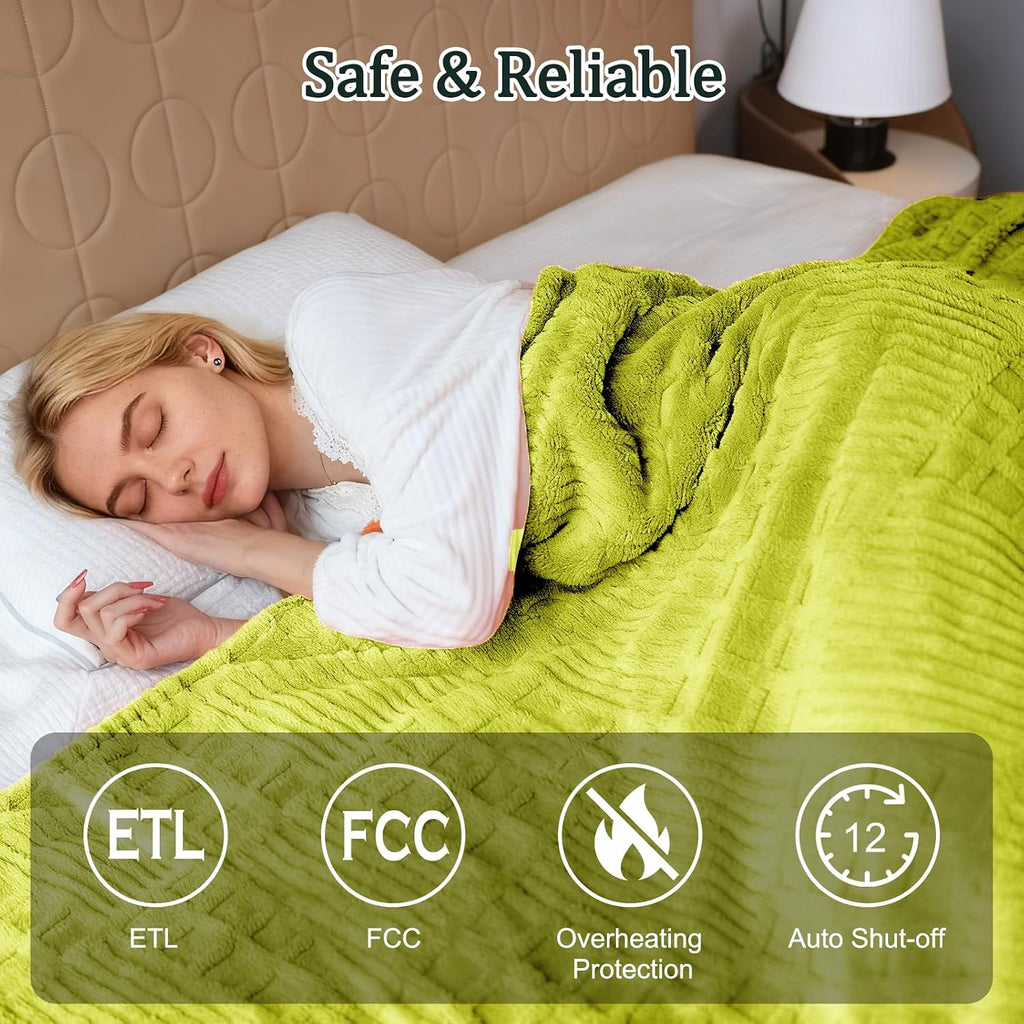 Eastsora Waffle Textured Heated Blanket — Tender Green, Queen(84"x90") — image 6