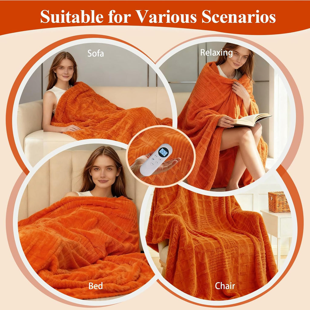 Eastsora Waffle Textured Heated Blanket — Orange, Single(50"x60") — image 5