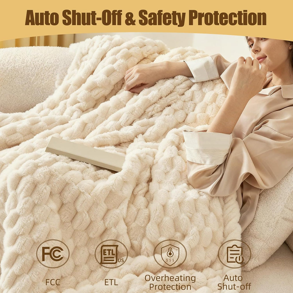 Eastsora Ribbed Plush Heated Blanket — White, Single - 50" x 60" — image 6