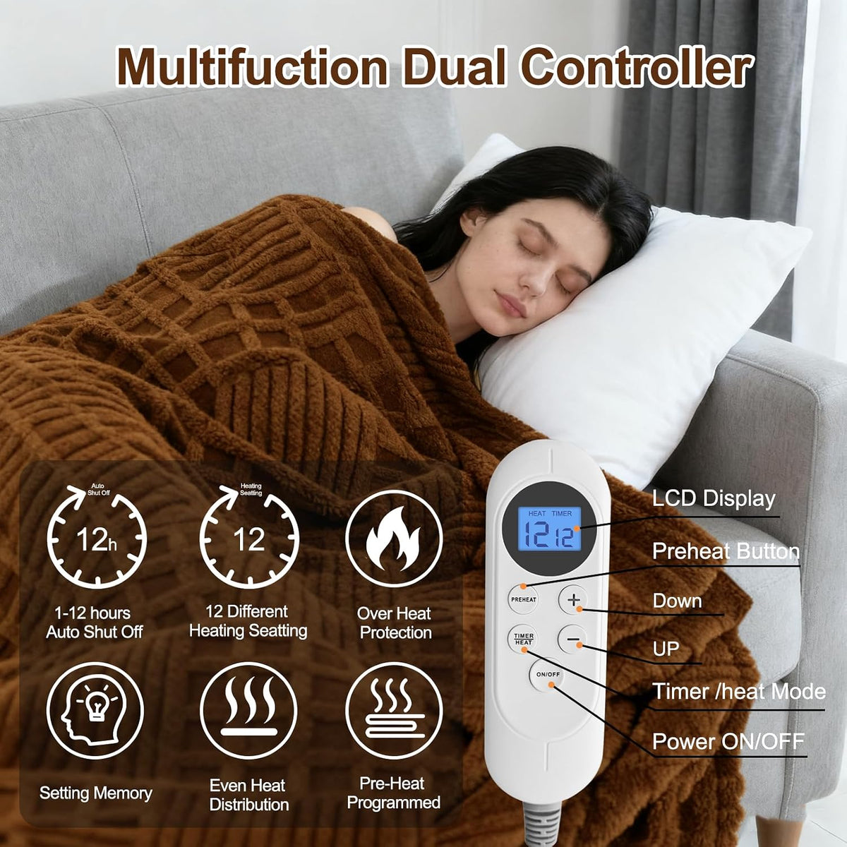 Eastsora Waffle Fleece Heated Blanket — Light Gray, King(90"x100") — image 4