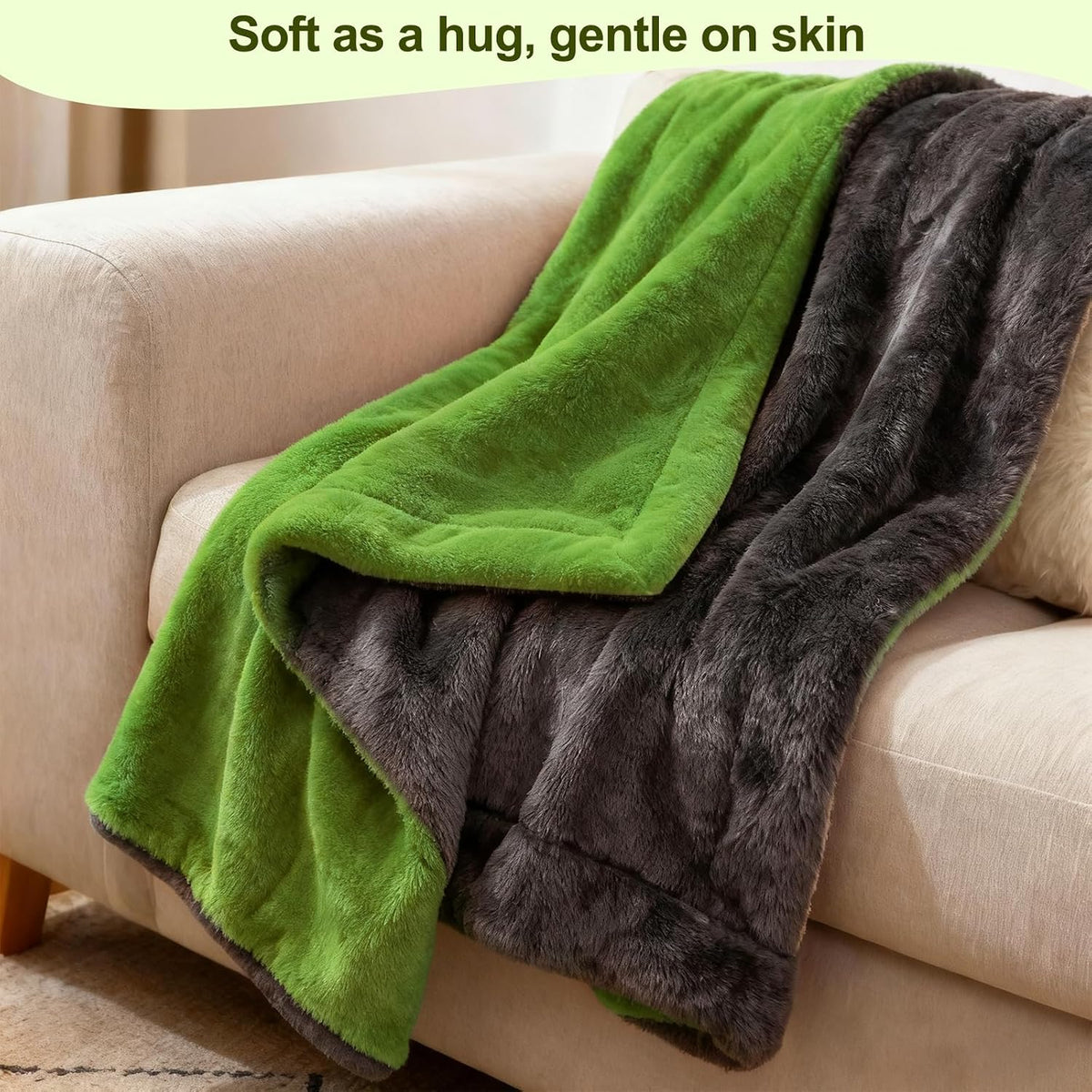 Eastsora Two-Tone Heated Throw Blanket — Lime Green & Gray, Single (50''x60'') — image 9