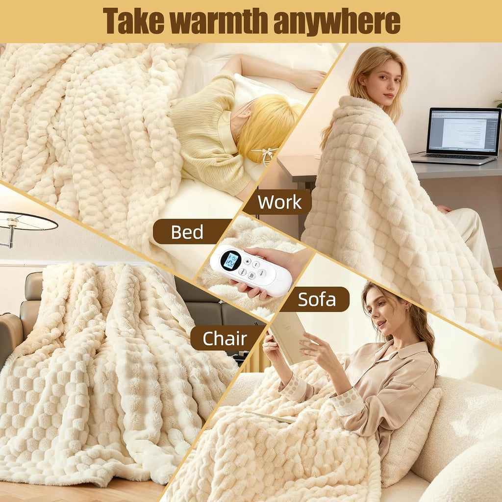 Eastsora Ribbed Plush Heated Blanket — White, Single - 50" x 60" — image 9