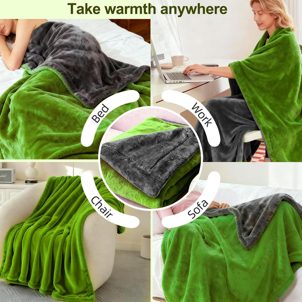 Eastsora Two-Tone Heated Throw Blanket — Lime Green & Gray, Single (50''x60'') — image 8