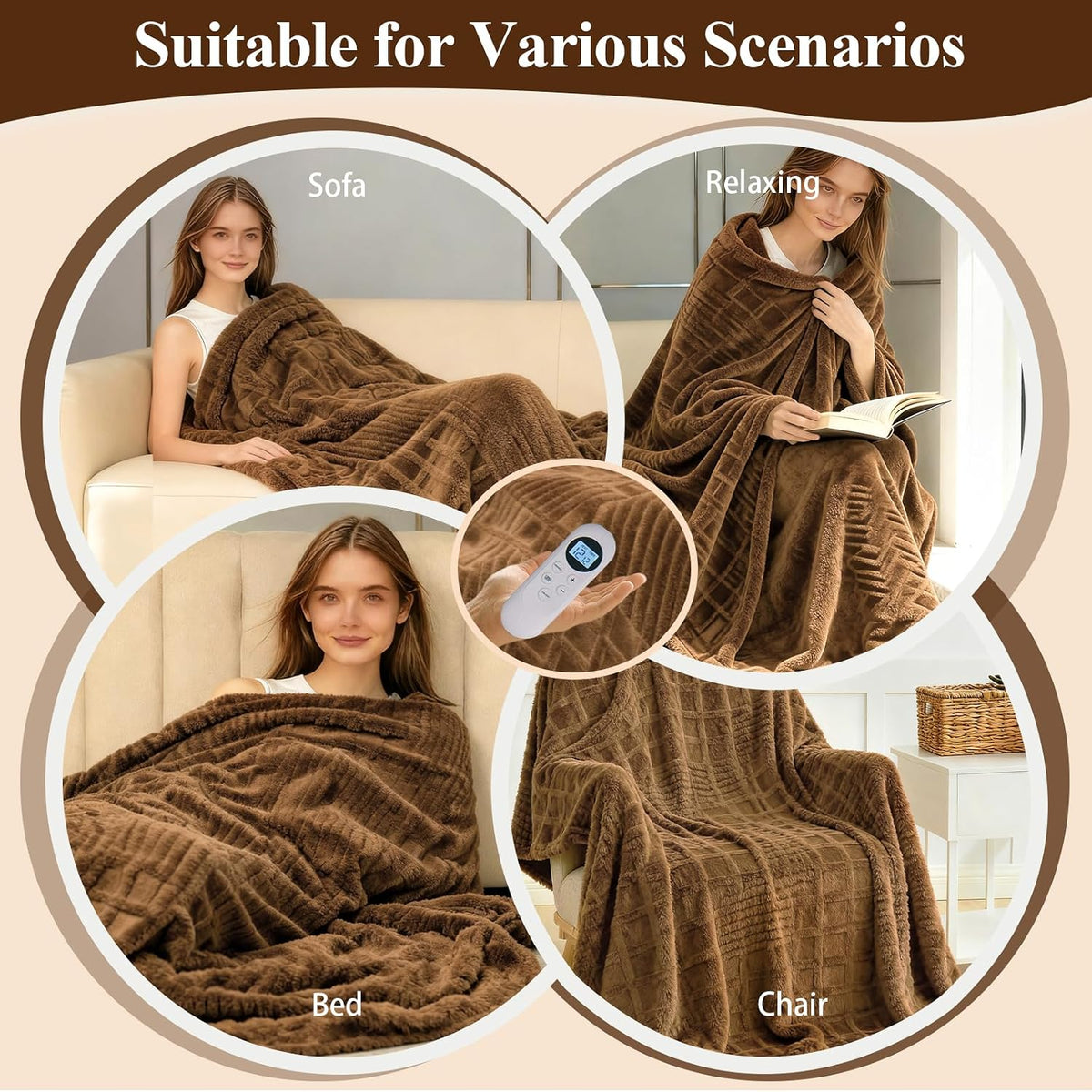 Eastsora Waffle Fleece Heated Blanket — Brown, Throw(50"x60") — image 6