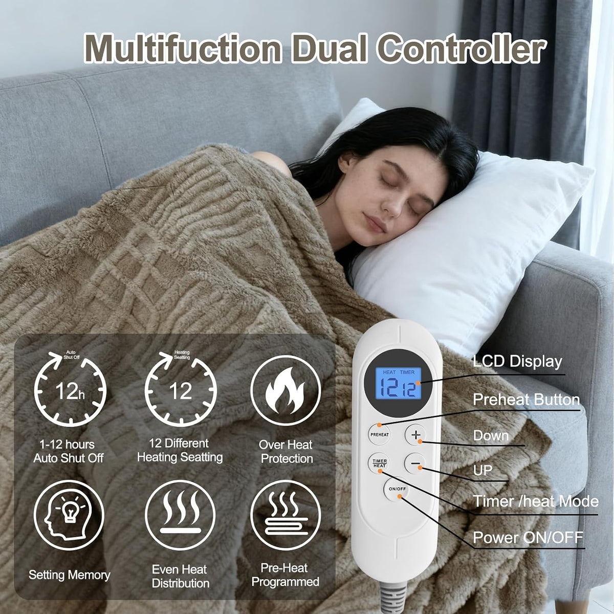 Eastsora Waffle Textured Heated Blanket — Light Gray, Queen(84"x90") — image 3