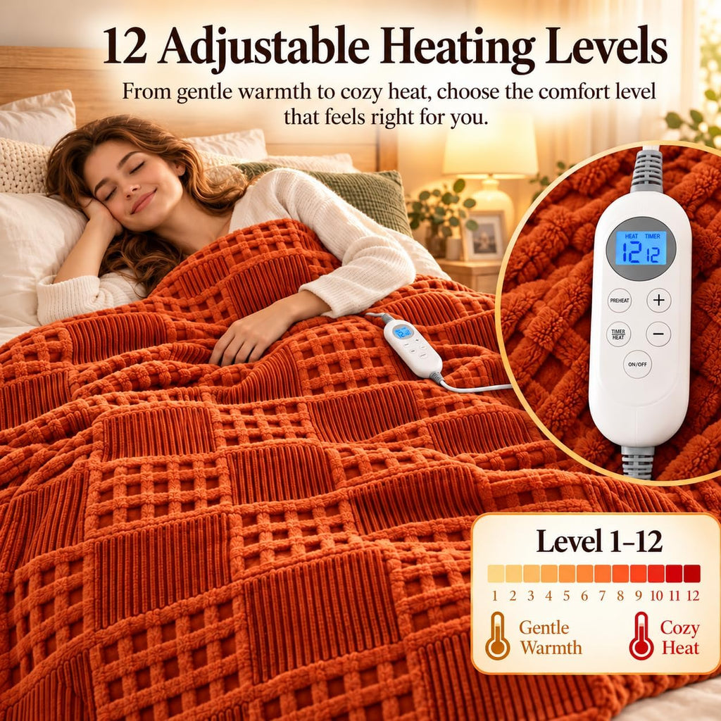 Eastsora Waffle Textured Heated Blanket — Sunset Orange, Single(50"x60") — image 3