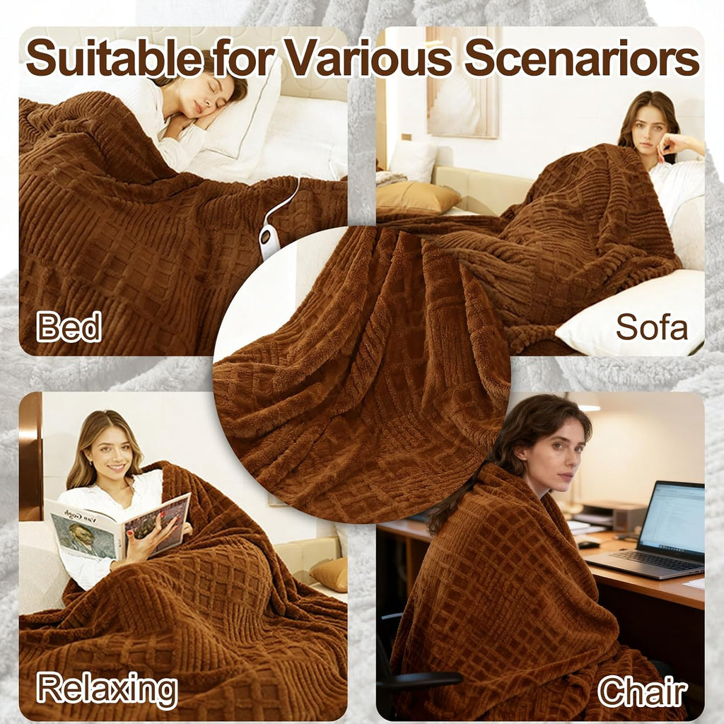 Eastsora Waffle Fleece Heated Blanket — Light Gray, King(90"x100") — image 7