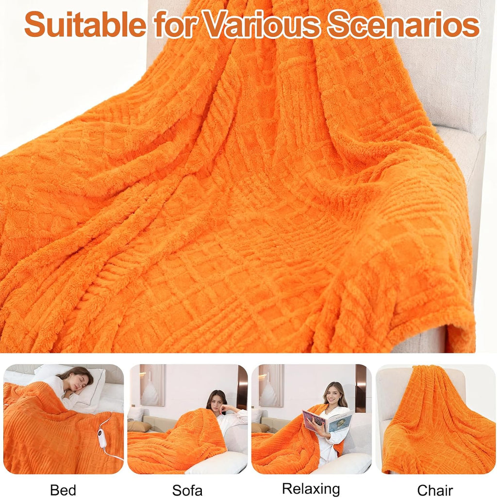 Eastsora Waffle Textured Heated Blanket — Orange, King(90"x100") — image 6
