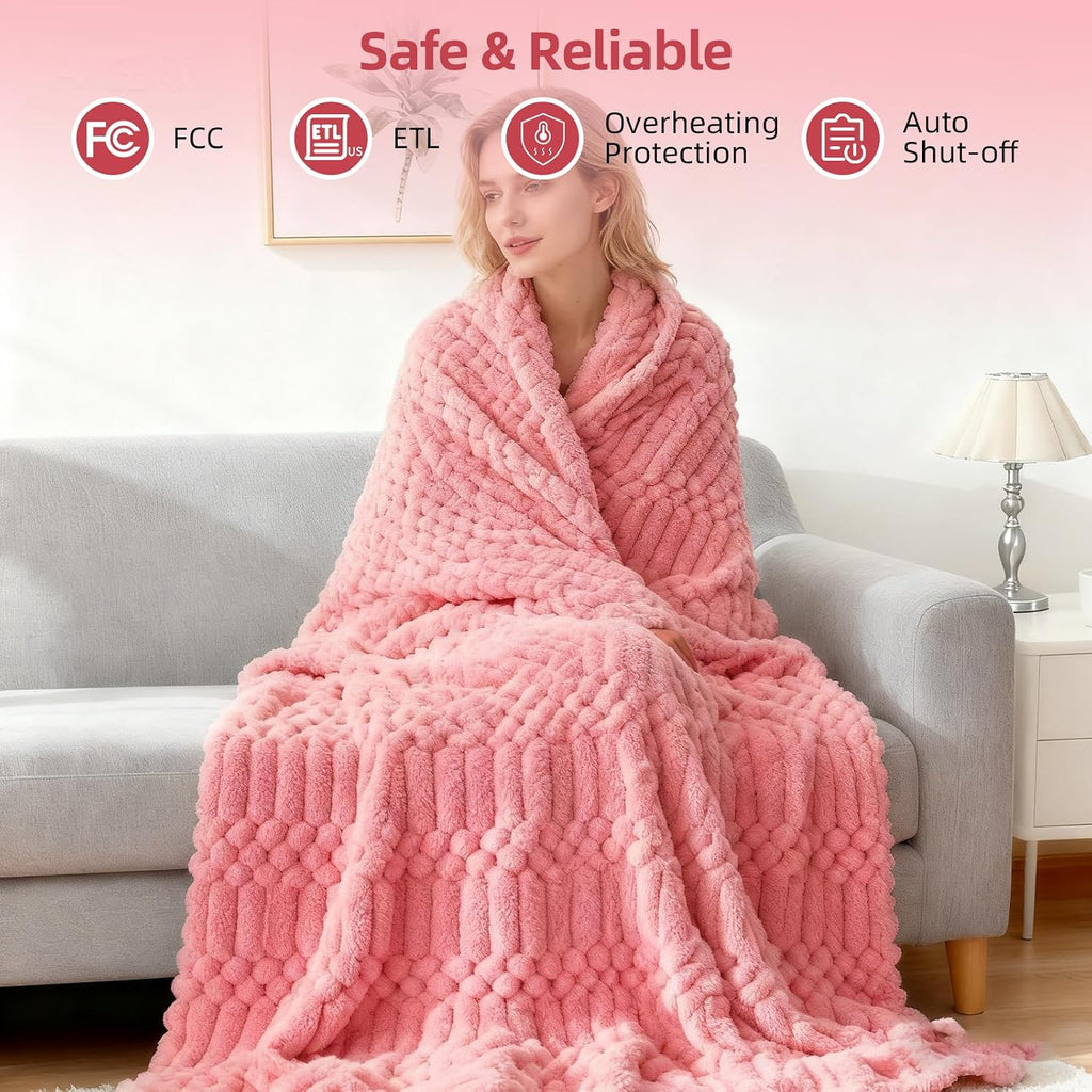 Eastsora Turtle Shell Textured Heated Blanket — Pink, Throw(50" x 60") — image 6