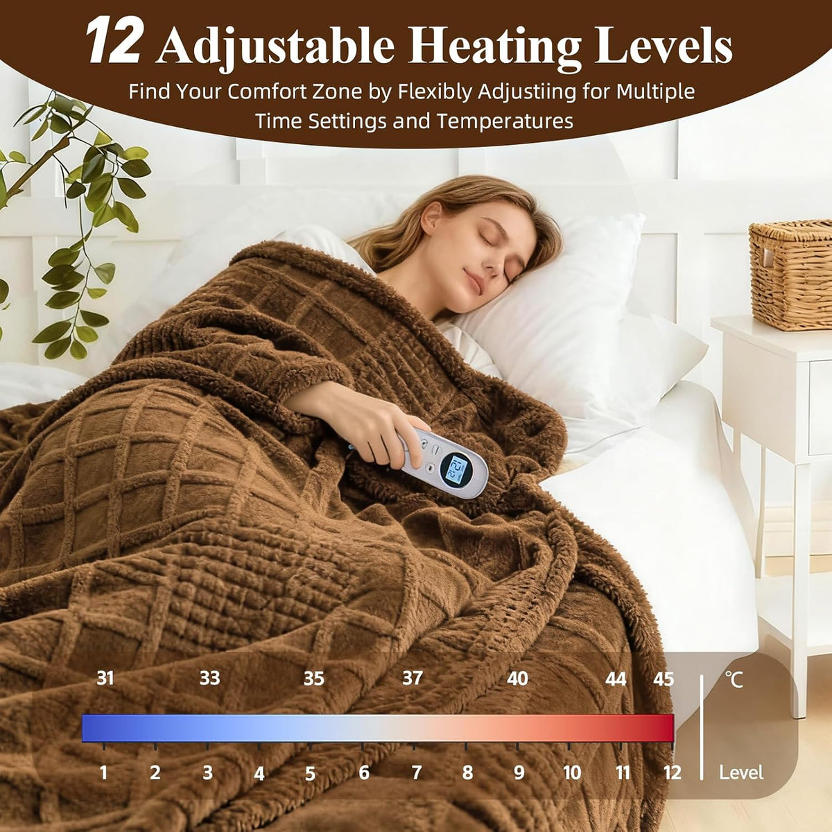 Eastsora Waffle Fleece Heated Blanket — Brown, Throw(50"x60") — image 3