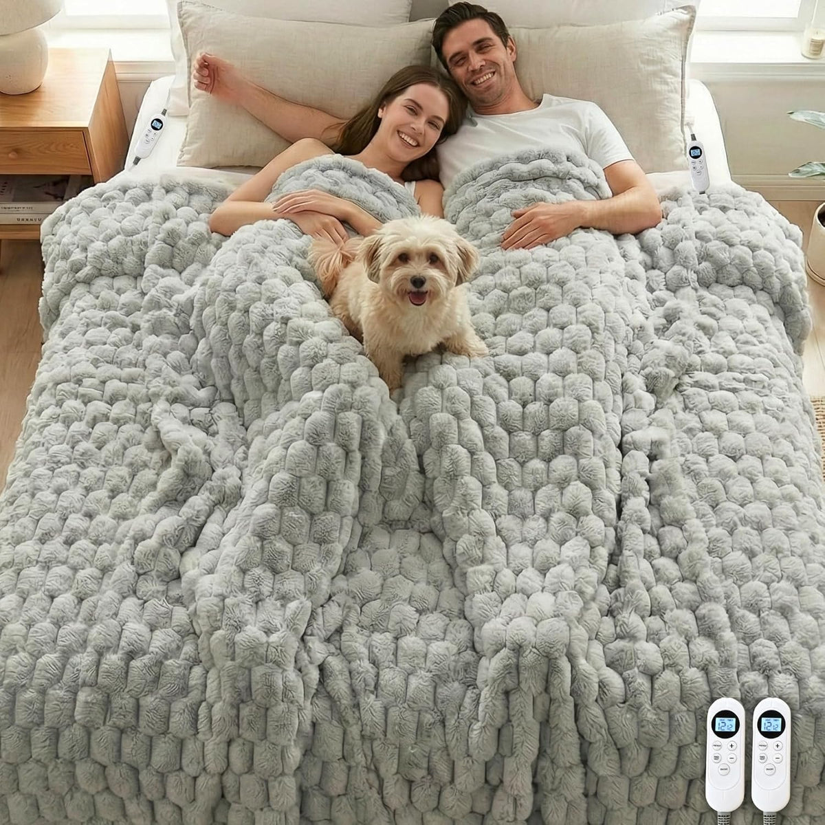 Eastsora Ribbed Plush Heated Blanket — Gray, King Size - 90" x 100" — image 1