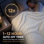 Heated throw blanket product image describing the 1–12 hour auto-off timer.